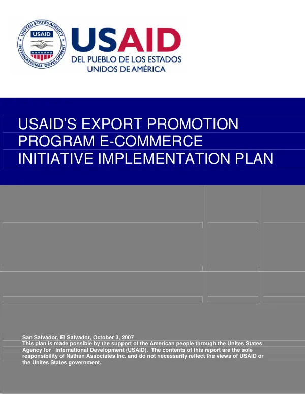 USAID"s export promotion program e-commerce initiative implementation plan