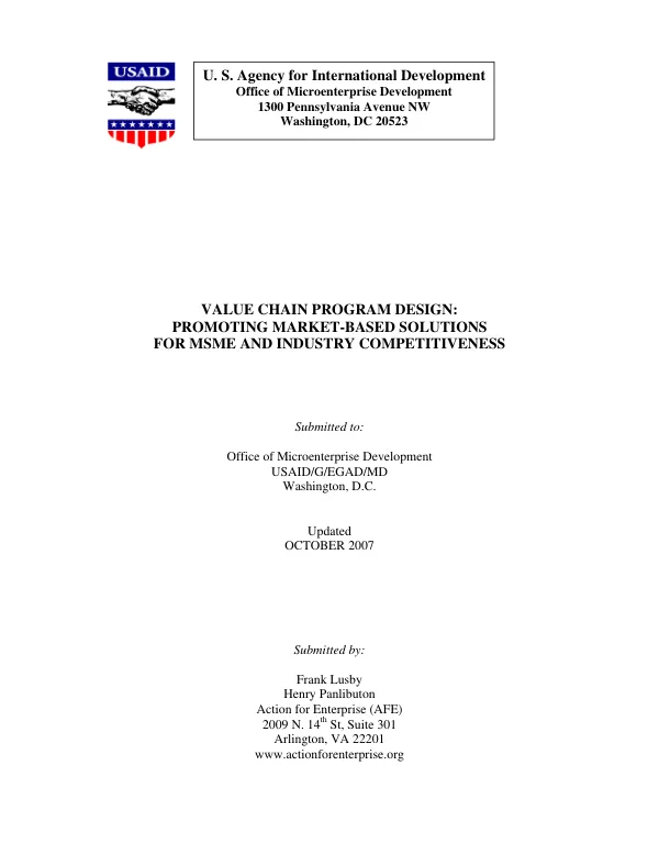 Value chain program design : promoting market-based solutions for MSME and industry competitiveness