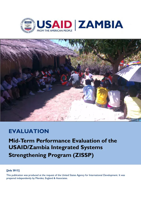 Mid-term performance evaluation of the USAID/Zambia integrated systems strengthening program (ZISSP)