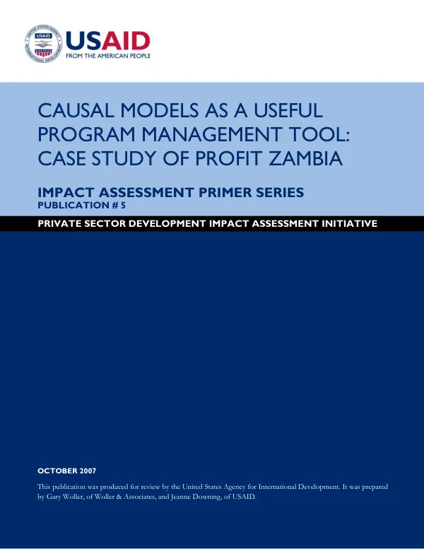 Causal models as a useful program management tool : case study of PROFIT Zambia