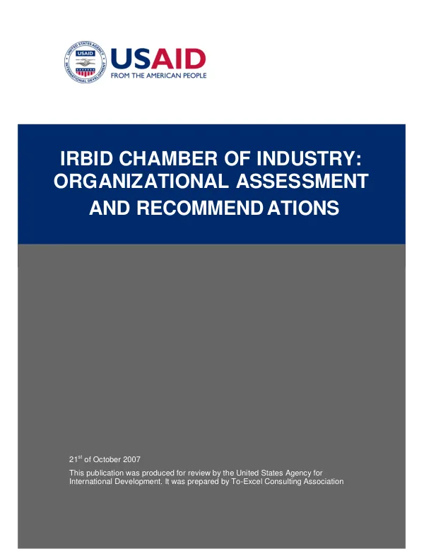 Irbid Chamber of Industry : organizational assessment and recommendations