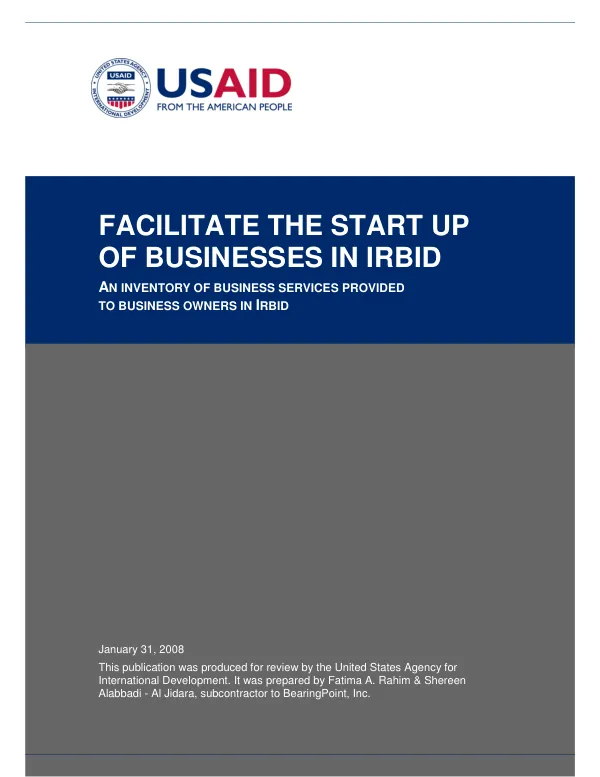 Facilitate the start up of businesses in Irbid : an inventory of business services provided to business owners in Irbid