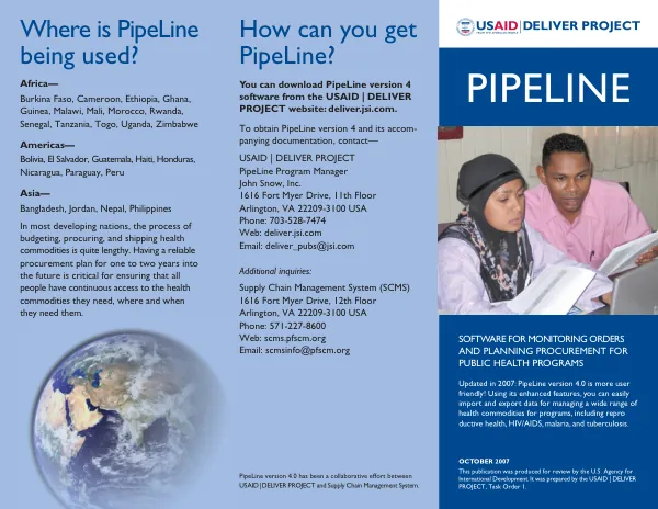 PipeLine : software for monitoring orders and planning procurement for public health programs