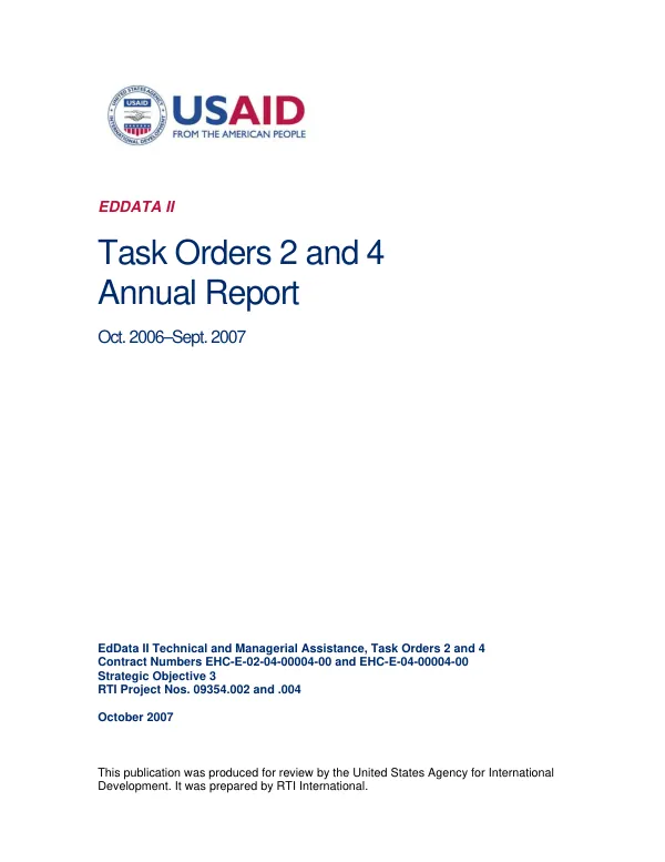 EdDATA II : task orders 2 and 4 -- annual report, Oct 2006-Sept 2007