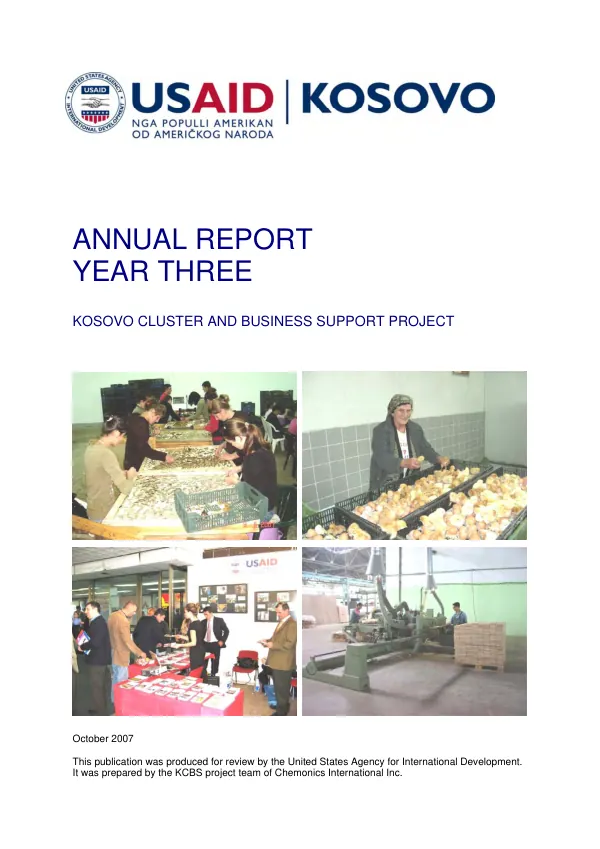 Annual report year three, October 1, 2006-September 30, 2007 : Kosovo cluster and business support project