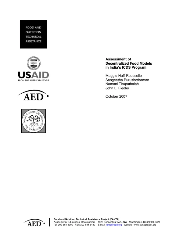 Assessment of decentralized food models in India"s ICDS program
