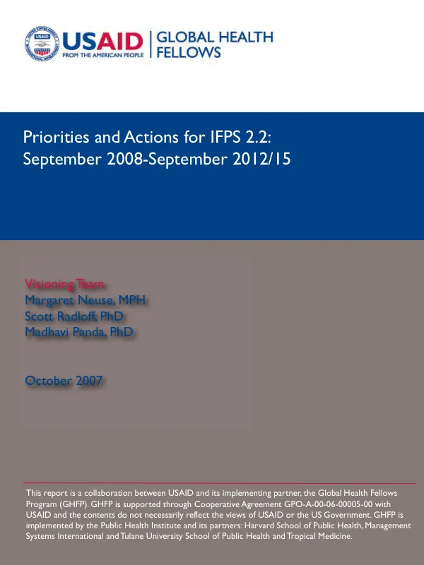 Priorities and actions for IFPS 2.2 : September 2008-September 2012/15