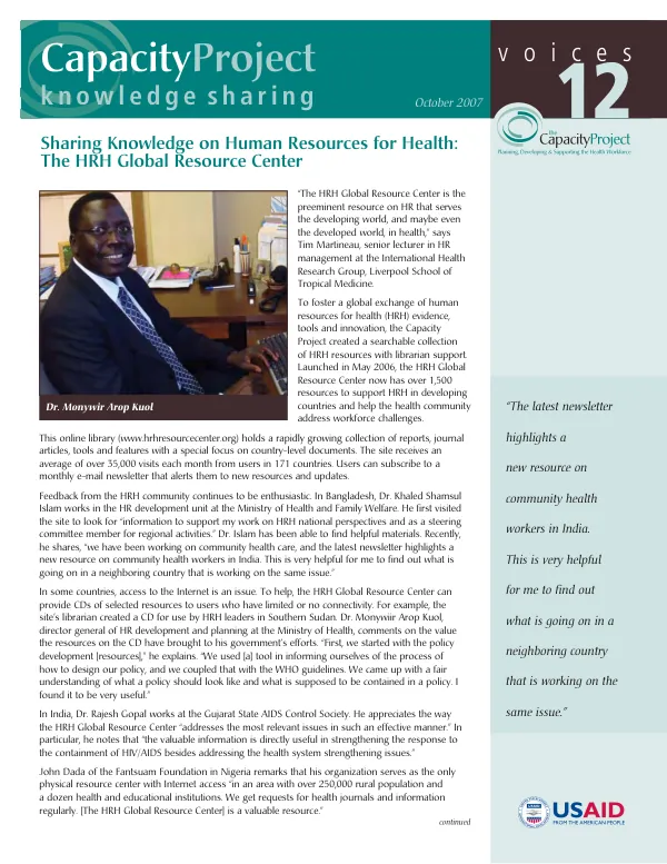 Sharing knowledge on human resources for health : the HRH Global Resource Center