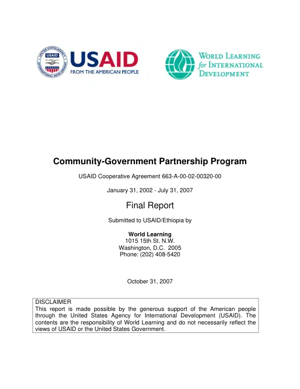 Community-government partnership program : USAID cooperative agreement 663-A-00-02-00320-00 -- January 31, 2002-July 31, 2007 : final report
