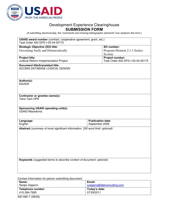 ACCMIS : logical database design (for technical personnel only) -- version 1.0