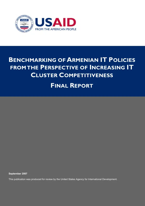 Benchmarking of Armenia IT policies from the perspective of increasing IT cluster competitiveness : final report