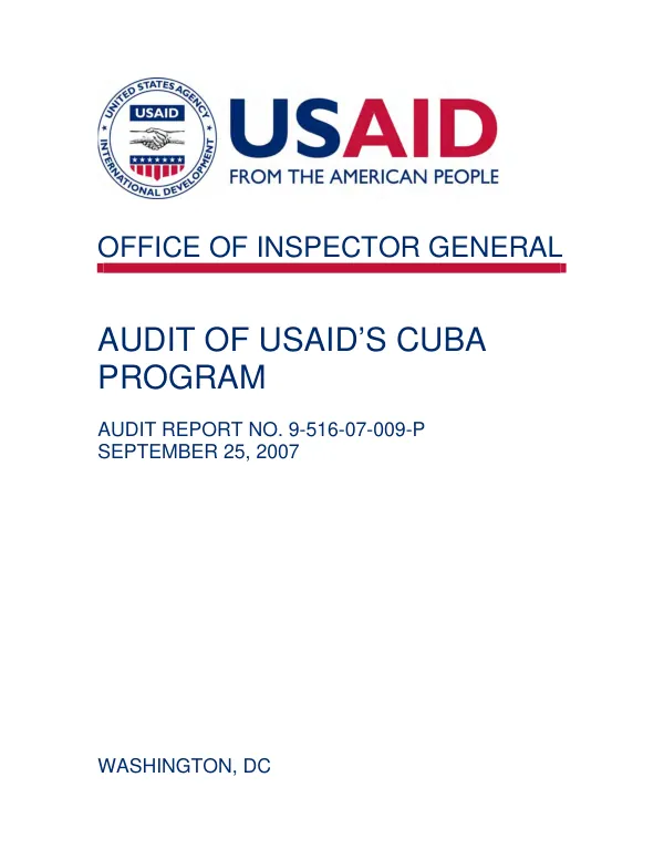 Audit of USAID"s Cuba program