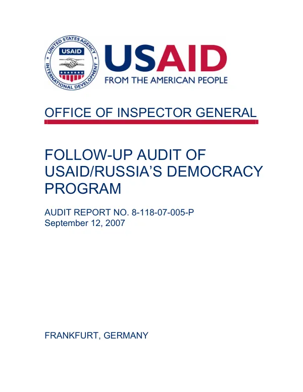 Follow-up audit of USAID/Russia"s democracy program