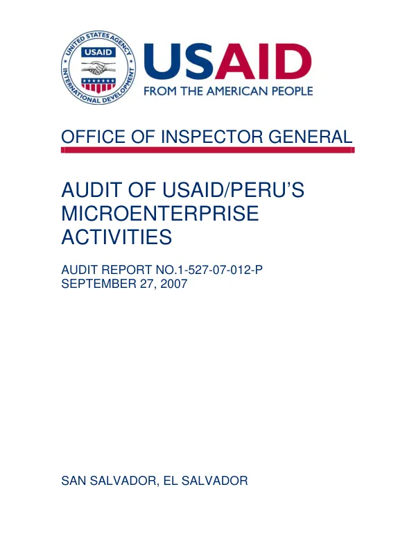 Audit of USAID/Peru"s microenterprise activities