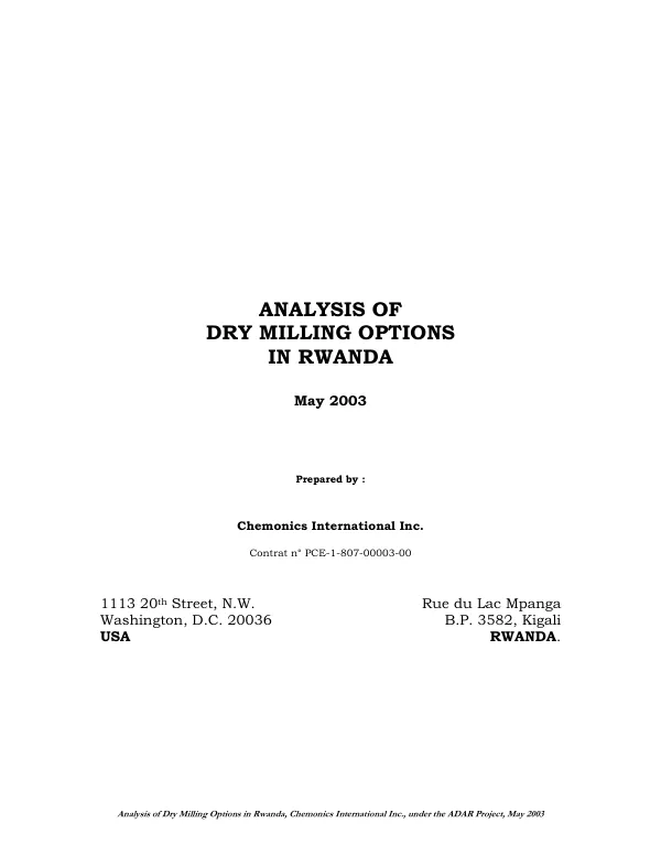Analysis of dry milling options in Rwanda