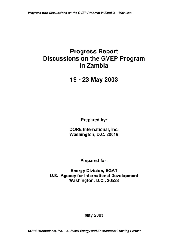 Report on the progress with discussions on the GVEP in Zambia