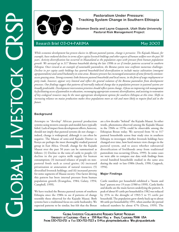 Pastoralism under pressure : tracking system change in Southern Ethiopia