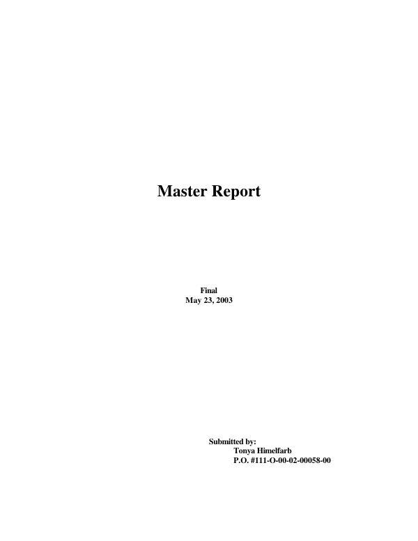 Master report : final