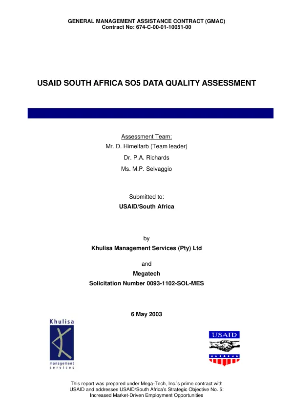 USAID South Africa SO5 data quality assessment