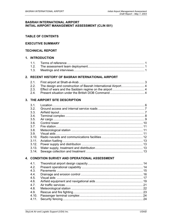 Basrah International Airport initial management assessment (CLIN 001)