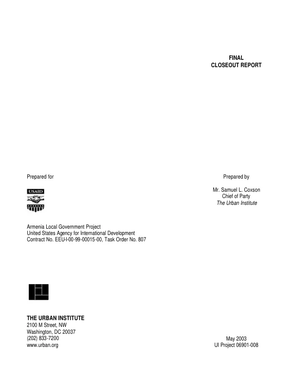 Final closeout report : Armenia local government project