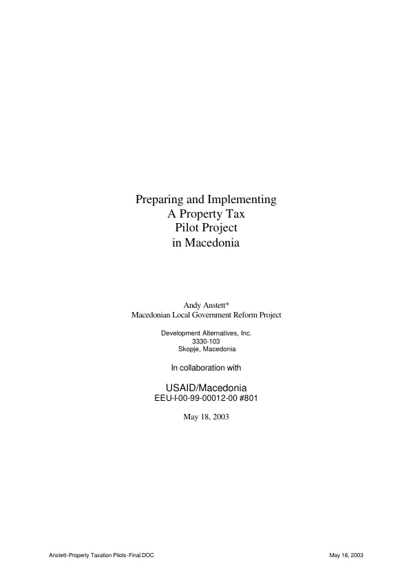 Preparing and implementing a property tax pilot project in Macedonia