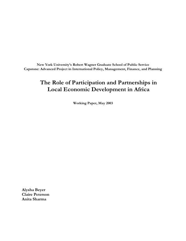 The role of participation and partnerships in local economic development in Africa