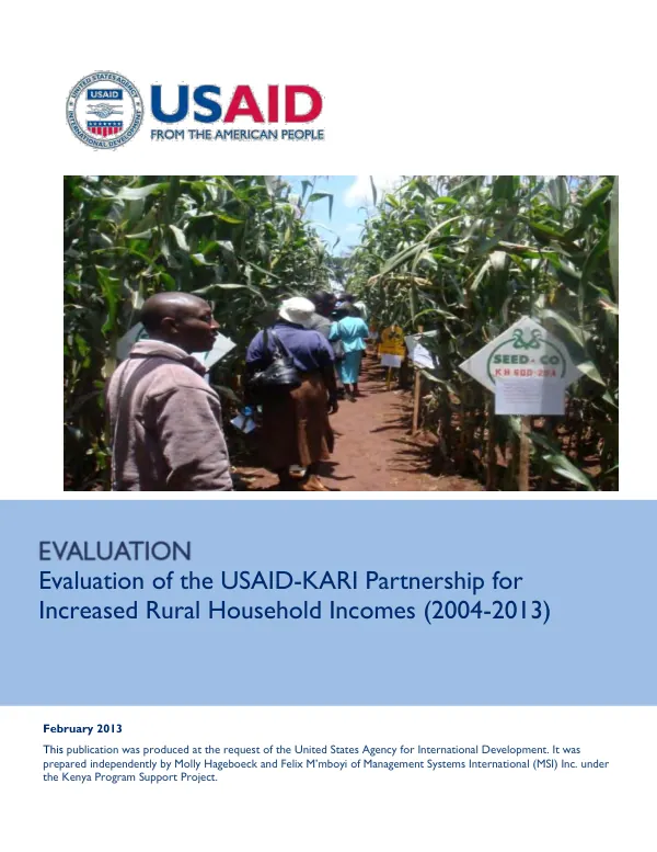 Evaluation of the USAID-KARI partnership for increased rural household incomes (2004-2013)