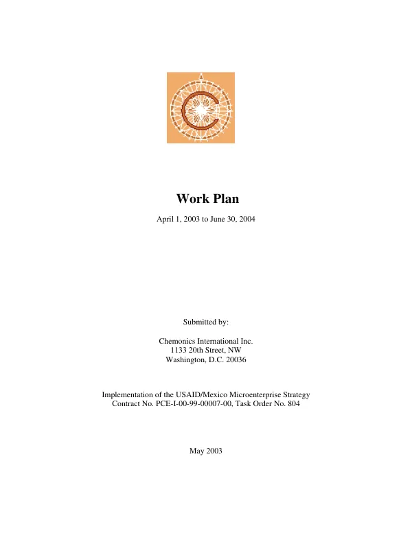 Work plan : April 1, 2003-June 30, 2004 -- [implementation of the USAID/Mexico microenterprise strategy]