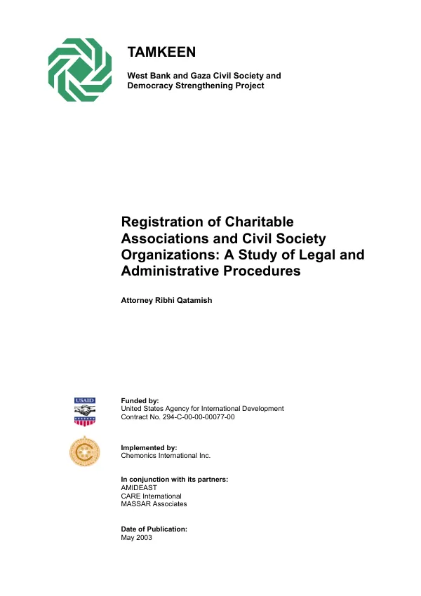 Registration of charitable associations and civil society organizations : a study of legal and administrative procedures