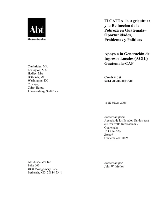 El CAFTA, la agricultura y la reduccion de la pobreza en Guatemala : oportunidades, problemas y politicas