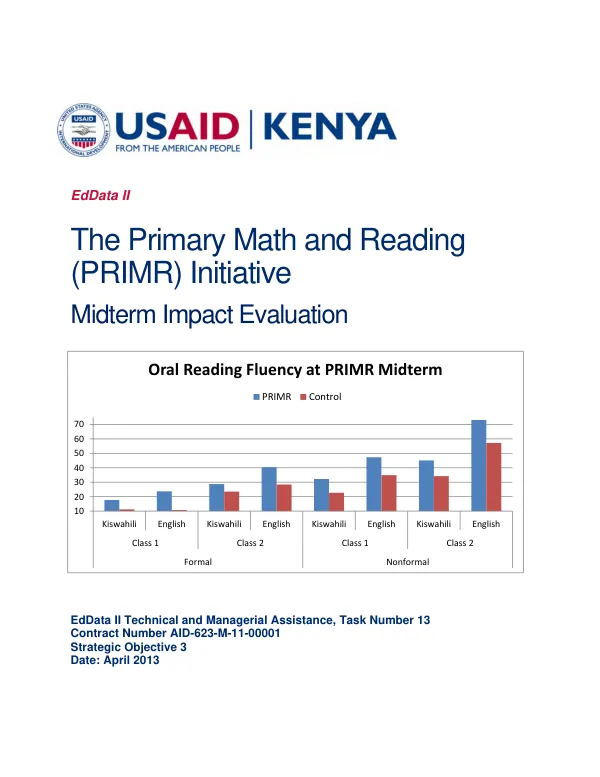 The primary math and reading (PRIMR) initiative : midterm impact evaluation
