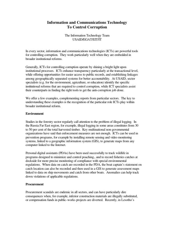 Information and communications technology to control corruption