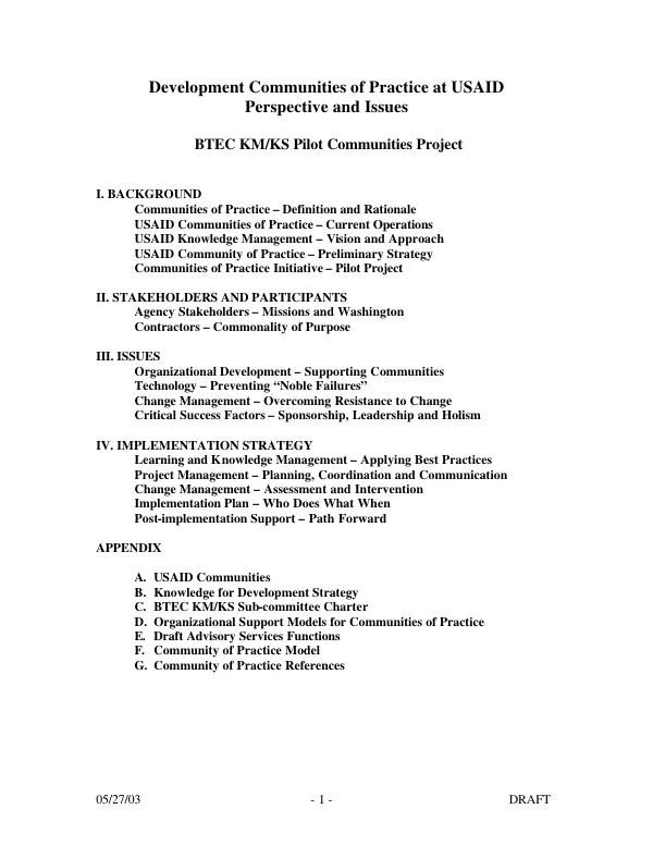 Development communities of practice at USAID : perspectives and issues