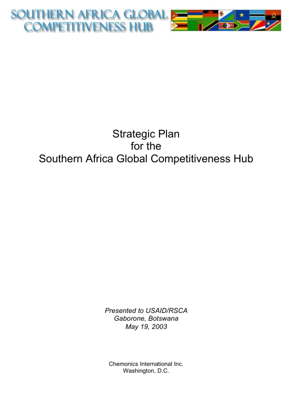 Strategic plan for the Southern Africa global competitiveness hub