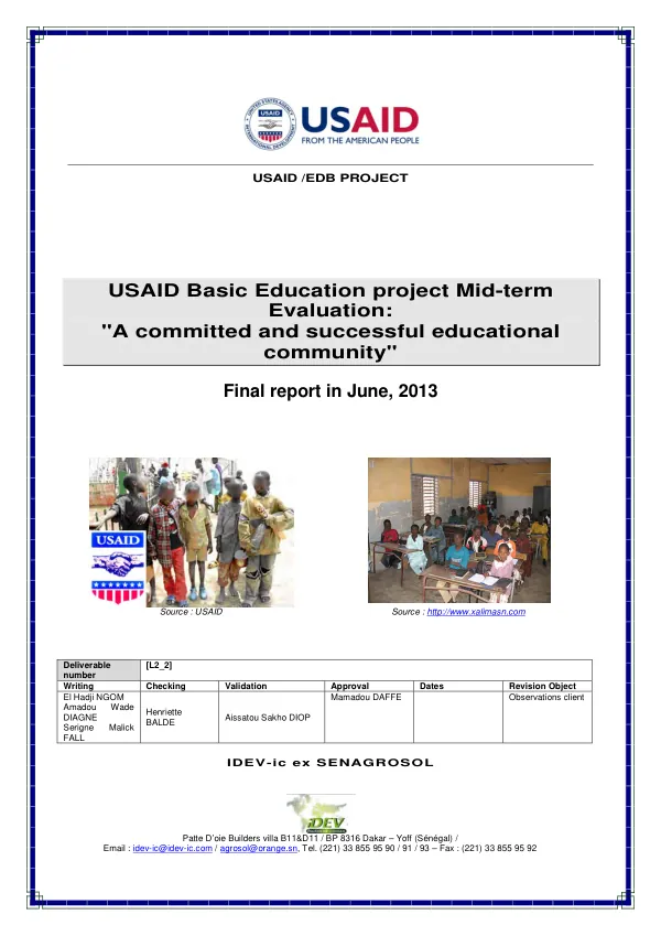 USAID basic education project mid-term evaluation : 'a committed and successful educational community' : final report