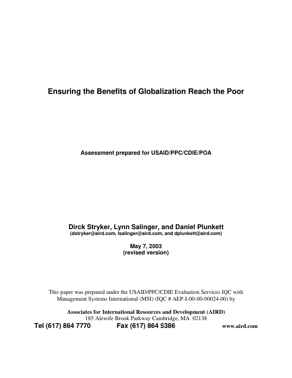 Ensuring the benefits of globalization reach the poor