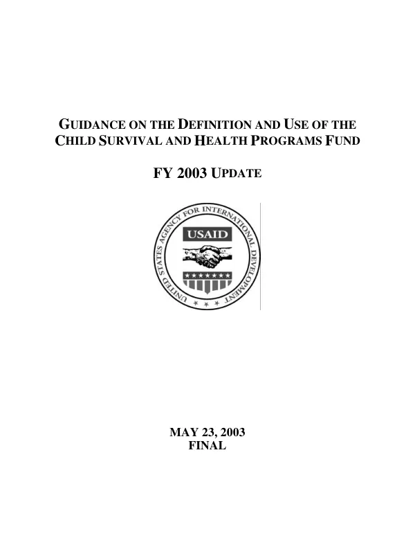 Guidance on the definition and use of the child survival and health programs fund : FY 2003 update