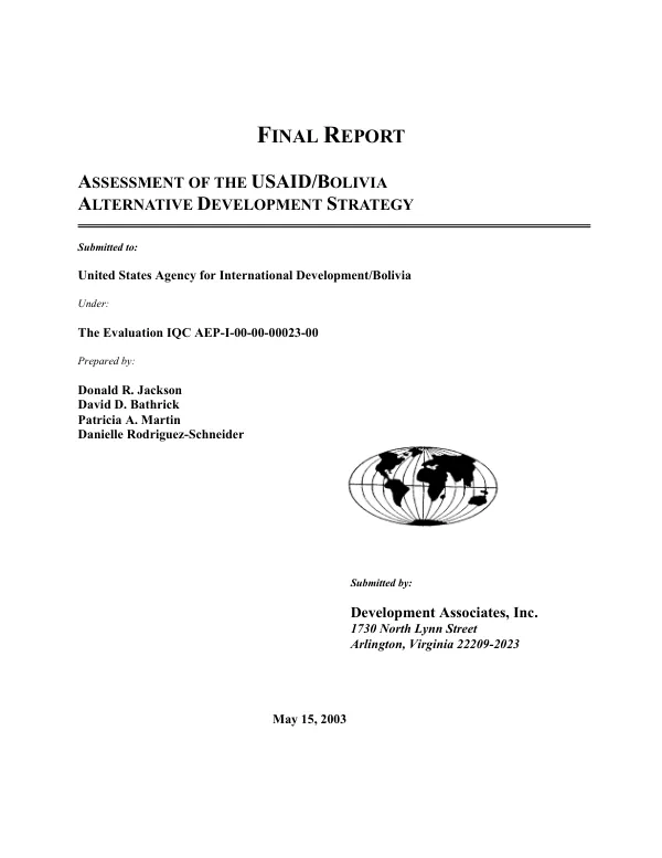 Final report : assessment of the USAID/Bolivia alternative development strategy