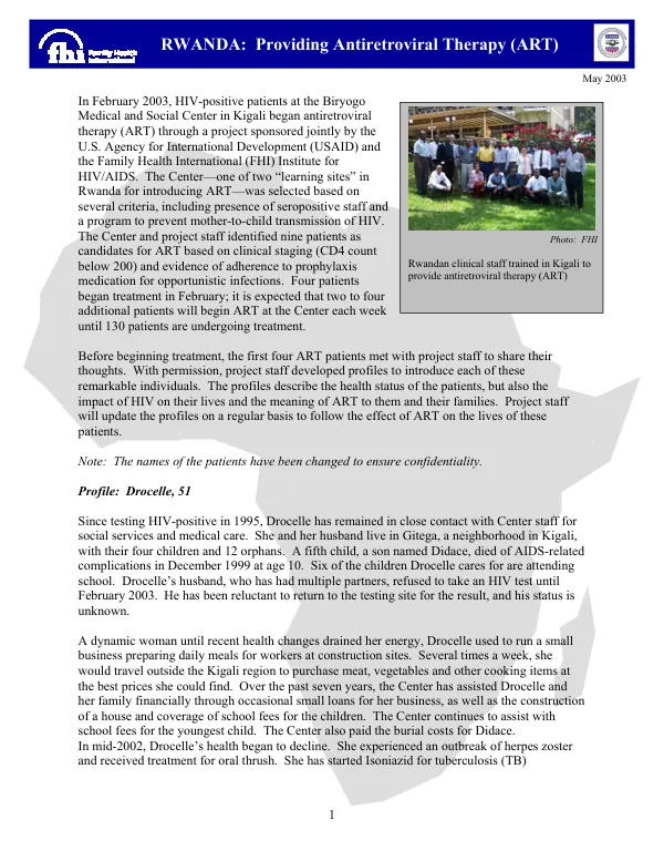 Rwanda : providing antiretroviral therapy (ART) : [patient profiles]