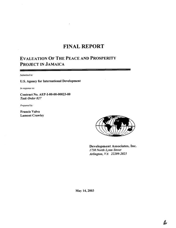 Final report : evaluation of the peace and prosperity project in Jamaica