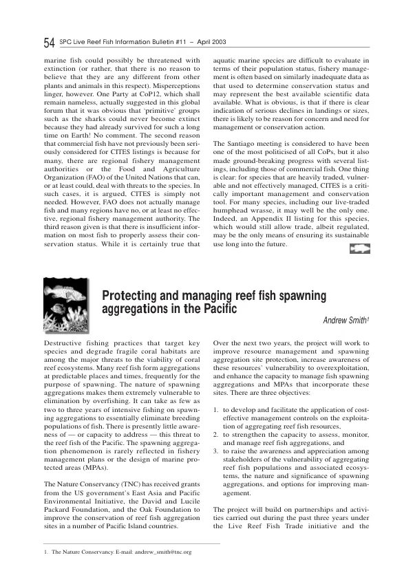 Protecting and managing reef fish spawning aggregations in the Pacific