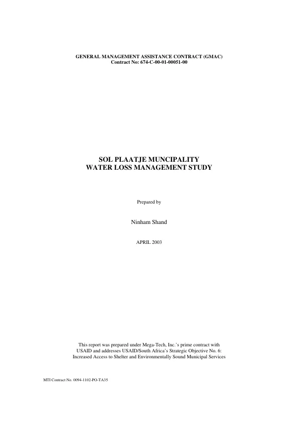 Sol Plaatje Muncipality water loss management study