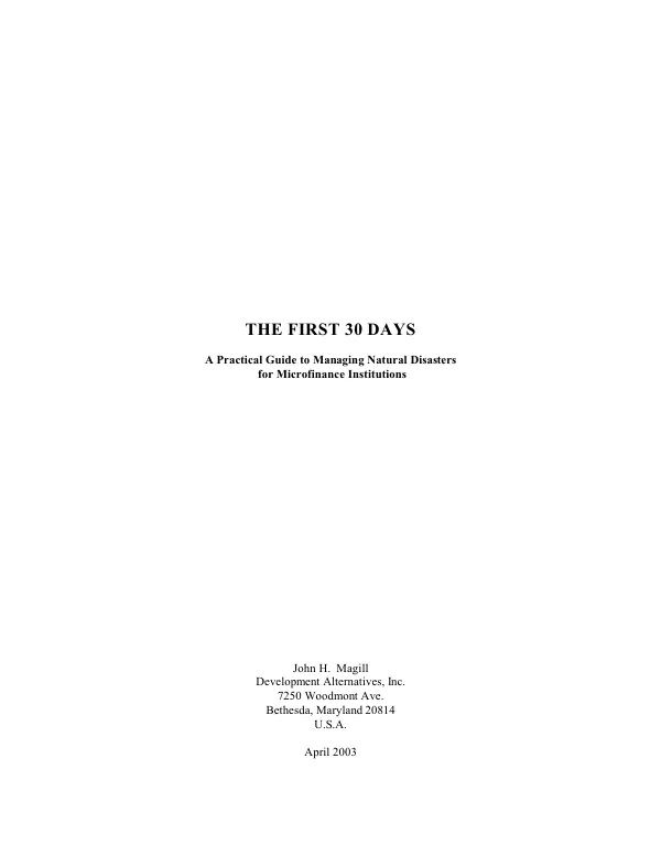 The first 30 days : a practical guide to managing natural disasters for microfinance institutions