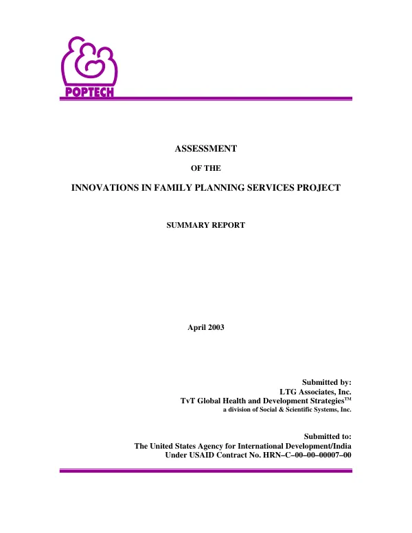 Assessment of the innovations in family planning services [IFPS] project : summary report