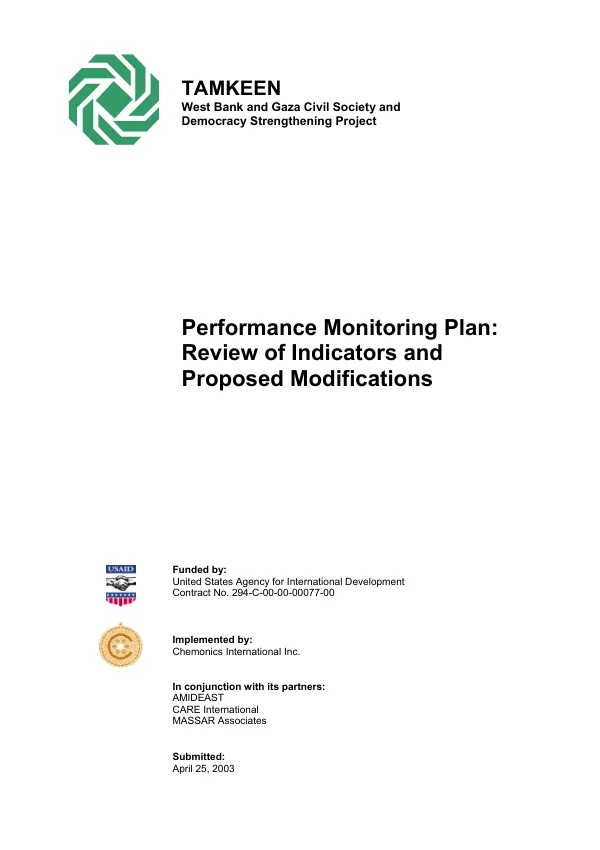 Performance monitoring plan : review of indicators and proposed modifications