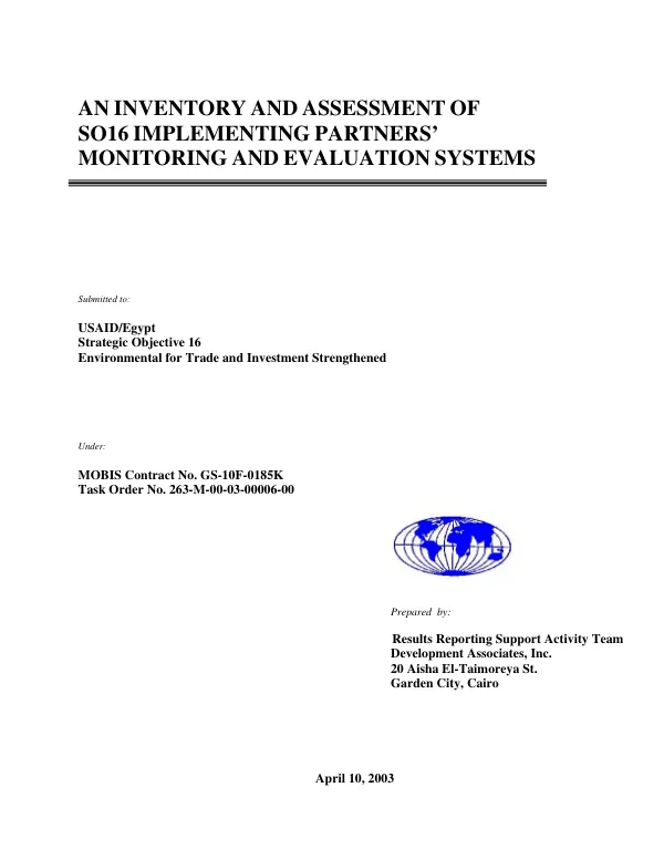 An inventory and assessment of SO16 implementing partners" monitoring and evaluation systems