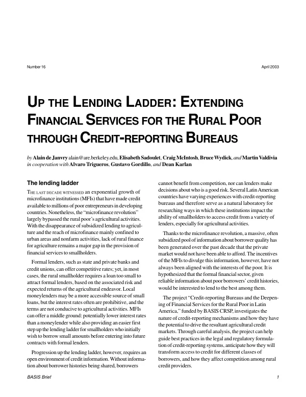 Up the lending ladder : extending financial services for the rural poor through credit-reporting bureaus