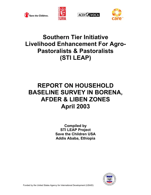 Report on household baseline survey in Borena, Afder & Liben zones[, Ethiopia]