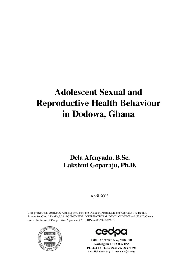 Adolescent sexual and reproductive health behaviour in Dodowa, Ghana